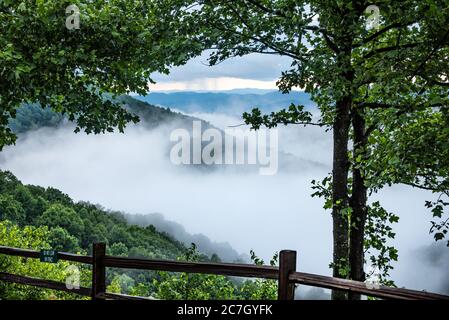 Overhead view of clouds moving through mountain valleys from Hog Pen Gap Overlook along the Richard B. Russell Scenic Highway in North Georgia. (USA)