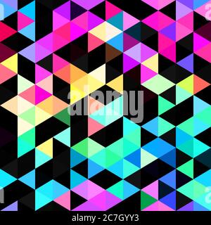 Seamless vibrant rainbow geometric mosaic texture. Bold psychedelic neon artistic background pattern. Funky colorful abstract in variagated neon. Fun Stock Photo