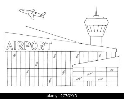 Airport building exterior graphic black white isolated sketch illustration vector Stock Vector