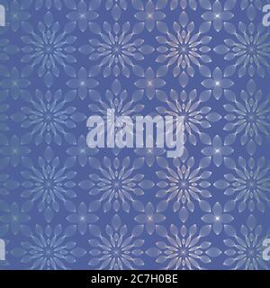 linear ornamental seamless vector pattern on blue Stock Vector