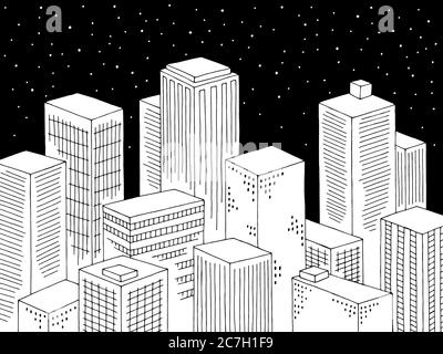 https://l450v.alamy.com/450v/2c7h1f9/city-night-graphic-black-white-cityscape-top-view-from-above-aerial-sketch-illustration-vector-2c7h1f9.jpg