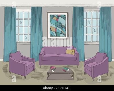 Living room graphic color home interior sketch illustration vector Stock Vector