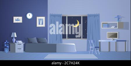 room decoration of bedroom with gradient design in night time,vector illustration Stock Vector