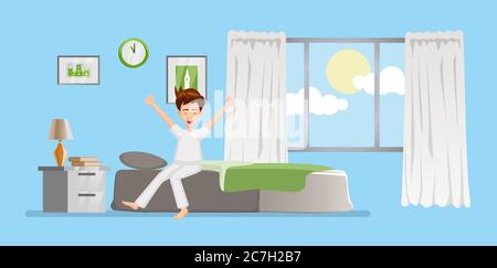 cartoon of people wake up in the morning in cartoon design Stock Vector