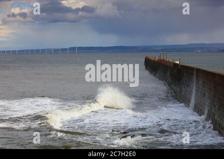 Stormy scene at Hartlepool Headland with teeside in the distance, County Durham, England, UK. Stock Photo