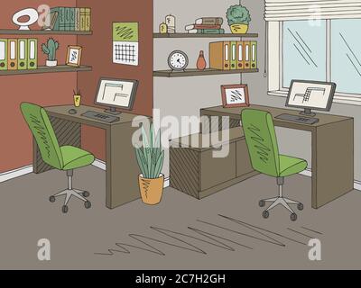 Office graphic color interior sketch illustration vector Stock Vector