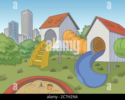 Playground graphic color landscape sketch illustration vector Stock Vector