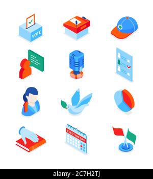 Election and voting - modern colorful isometric icons set Stock Vector