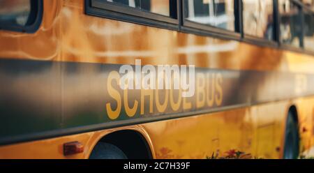 Big yellow school bus, back to school, delivery of children to school Stock Photo