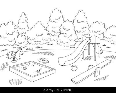 Playground graphic black white landscape sketch illustration vector Stock Vector