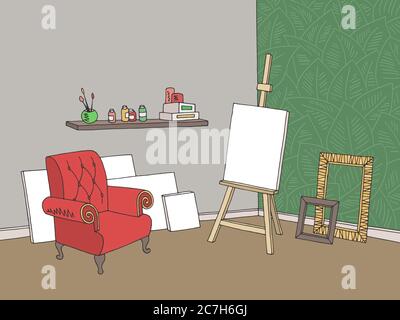 Art workshop graphic color interior sketch illustration vector Stock Vector