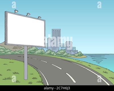 Road billboard graphic color city landscape sketch illustration vector Stock Vector