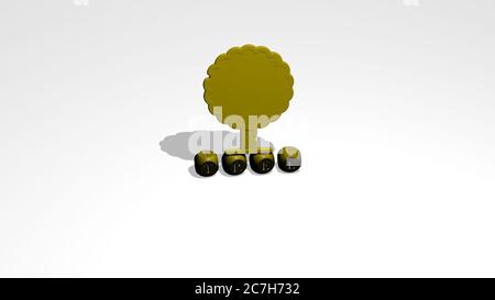 3D graphical image of tree vertically along with text built by metallic cubic letters from the top perspective, excellent for the concept presentation and slideshows. background and christmas Stock Photo