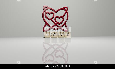 3D illustration of love graphics and text made by metallic dice letters for the related meanings of the concept and presentations. background and heart Stock Photo