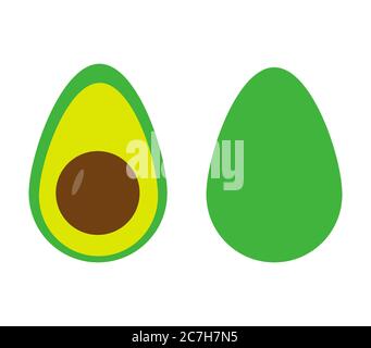 Whole and cut avocado fruit in flat style. Isolated on white background. Stock Vector