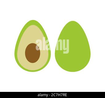 Whole and cut avocado fruit in flat style. Isolated on white background. Stock Vector