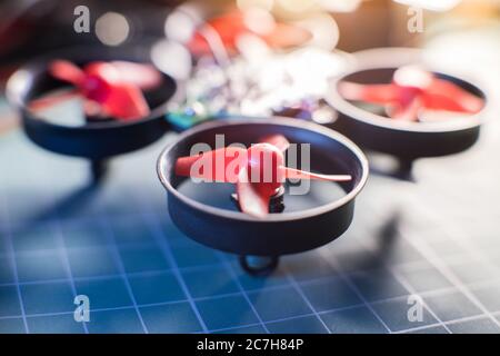 mini drone components displayed together Stock Photo