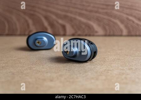 Selective focus shot of a lock on a brown surface Stock Photo