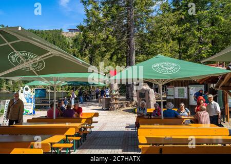 Europe, Germany, Baden-Wuerttemberg, Black Forest, hotel terrace at Mummelsee Stock Photo