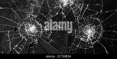 Broken glass window. Texture of broken glass. Isolated realistic cracked glass effect. Template for design. Black and white 3D illustration Stock Photo