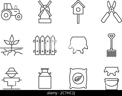 farm line style icon set design, agronomy lifestyle agriculture harvest rural farming and country theme Vector illustration Stock Vector