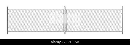 Metal chain link fence, segment of rabitz grid isolated on white ...