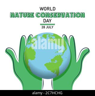 World Nature Conservation Day, 28 July, Earth in hands abstract poster for web, illustration vector Stock Vector