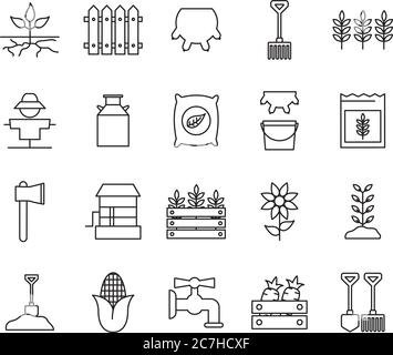 farm line style icon set design, agronomy lifestyle agriculture harvest rural farming and country theme Vector illustration Stock Vector