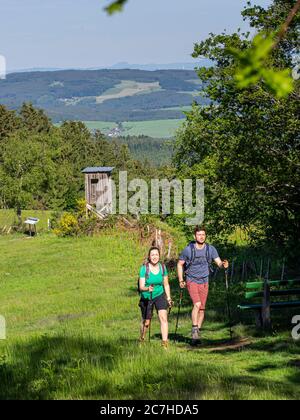 Hiking on the Zweälersteig, hiking trail at the Prechtaler Schanze Stock Photo