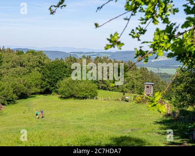 Hiking on the Zweälersteig, hiking trail at the Prechtaler Schanze Stock Photo