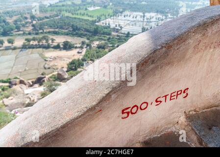 Marking on 500 step stairs Stock Photo