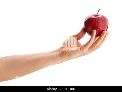 red apple in hand path isolated on white Stock Photo