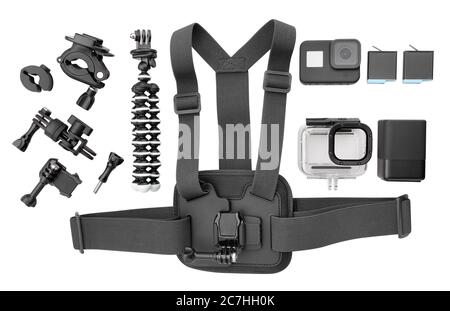 action camera set path isolated on white Stock Photo