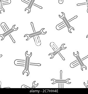 Wrench and screwdriver icon in flat style. Spanner key vector illustration on white isolated background. Repair equipment seamless pattern business co Stock Vector