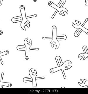 Wrench and screwdriver icon in flat style. Spanner key vector illustration on white isolated background. Repair equipment seamless pattern business co Stock Vector