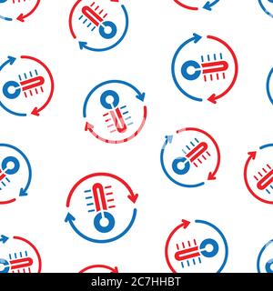 Thermometer climate control icon in flat style. Meteorology balance vector illustration on white isolated background. Hot, cold temperature seamless p Stock Vector