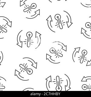 Thermometer climate control icon in flat style. Meteorology balance vector illustration on white isolated background. Hot, cold temperature seamless p Stock Vector
