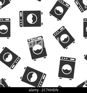 Washing machine icon in flat style. Washer vector illustration on white isolated background. Laundry seamless pattern business concept. Stock Vector