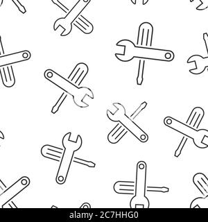 Wrench and screwdriver icon in flat style. Spanner key vector illustration on white isolated background. Repair equipment seamless pattern business co Stock Vector