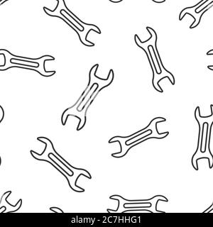 Wrench icon in flat style. Spanner key vector illustration on white isolated background. Repair equipment seamless pattern business concept. Stock Vector
