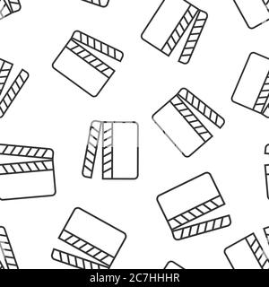 Film icon in flat style. Movie vector illustration on white isolated background. Clapper video seamless pattern business concept. Stock Vector