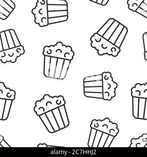 Film icon in flat style. Popcorn vector illustration on white isolated background. Pop corn bucket seamless pattern business concept. Stock Vector