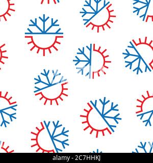Snowflake and sun icon in flat style. Climate control vector illustration on white isolated background. Hot, cold temperature seamless pattern busines Stock Vector
