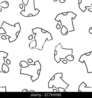 T-shirt washing icon in flat style. Clothes dry vector illustration on white isolated background. Shirt laundry seamless pattern business concept. Stock Vector