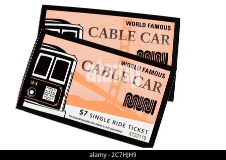 Tickets for the famous San Francisco Cable Cars, California, USA. On white, cutout. Stock Photo
