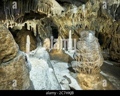 Cave, stalactites, stalactites, stalagmites, limestone, sinter terraces Stock Photo