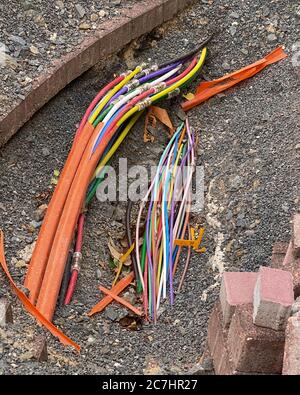 Close up image of construction site with optical fibre cable Stock Photo