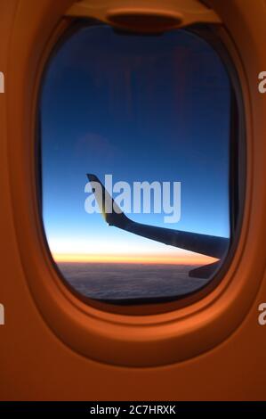 Ryanair Boeing 737 -800 aircraft flies over the Baltic Sea during scheduled flight between Prague - Ruzyne Airport and Skavsta, Sweden. Ryanair operates a fleet of over 450 Boeing 737-800 series aircraft Stock Photo