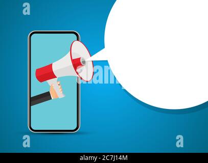 Abstract Mobile Phone with Hand and Megaphone. Vector illustration Stock Vector