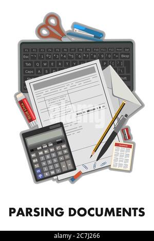 Analysis of documentation. Putting financial affairs in order. Remote audit of financial and tax documents. Cost optimization. Market research Stock Vector
